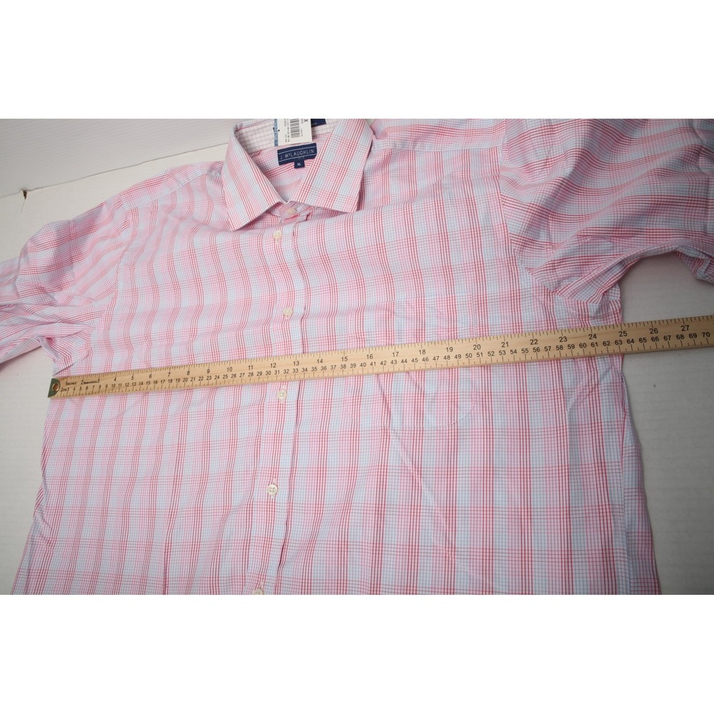 J McLaughlin Shirt Mens XL Red Blue Pink Mini Check Plaid Button Up Cotton Dress - Picture 7 of 11